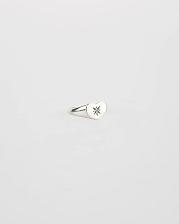 PIERCED HEART SIGNET RING — POLISHED SILVER
