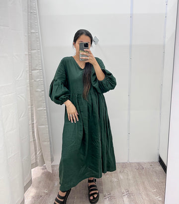 Jenni dress - emerald linen