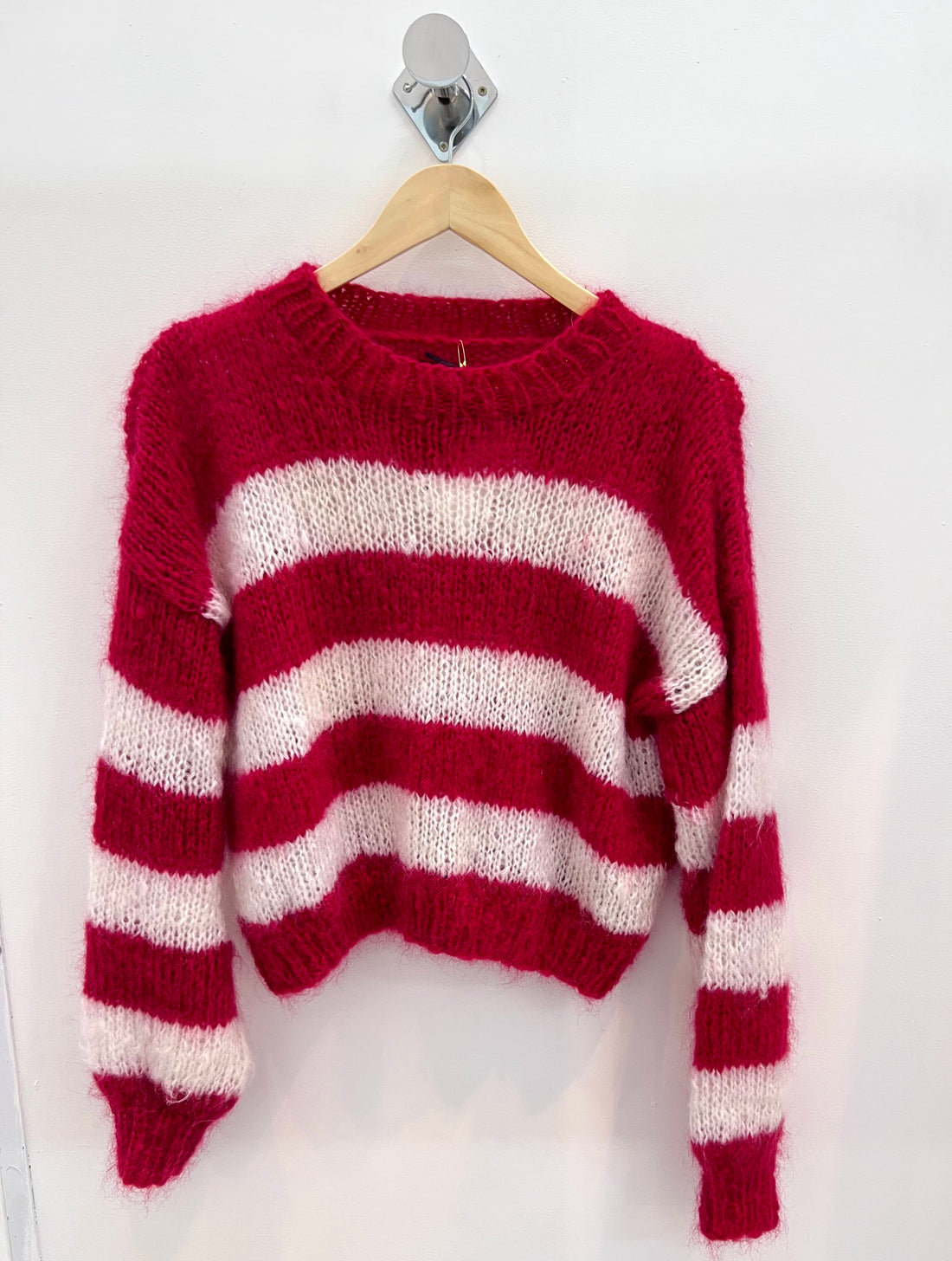 Red and white knit jumper
